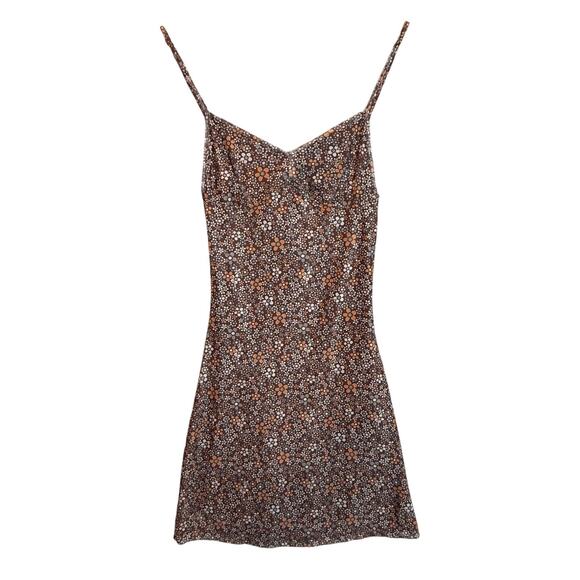 Motel Rocks Tintin Mini Dress Brown Floral Stretch Mesh Strappy XXS - Picture 5 of 14